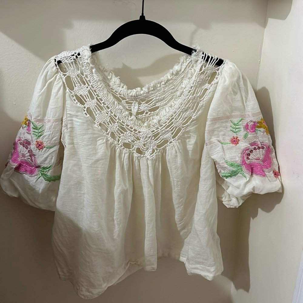 Free People Boho Embroidered Top